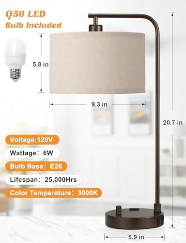 20.7" Tall Table Lamp with USB & Outlet, Fully Dimmable Nightstand Lamp - Image 7