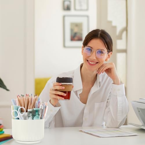 SKYDUE 360 Degree Rotating Desk Organizer, Small Dual-Purpose Pencil Pen Holder for Desk, Rotating Pencil Cup with 5 Slots, Office Supplies, Desk Decor for Office, School, Home - Image 6
