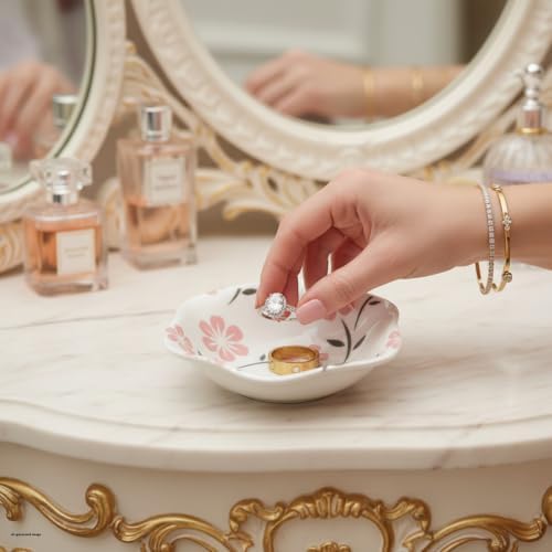 Small Flower Ring Dish Jewelry Tray Organizer, White - Image 7