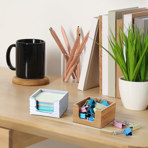 Wood Sticky Note Holder, White Washed 3 x 3 Inch Post It Note Dispenser for Office Desk Accessories, Self Stick Note Pad Holder, Memo Pad Holder Dispenser Organizer for School Office Desk Supplies - Image 7