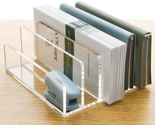 5 Compartments Clear Acrylic Mail Holder – Vertical Letter Sorter & Multifunction Desk Organizer for Bills, Documents, Notebooks – Modern Office/Home Envelope File Rack (Pack of 2) - Image 7