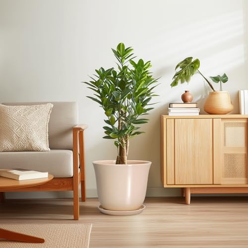 Ceramic Plant Pots, 12 Inch Plant Pot with Drainage, Beige - Image 7
