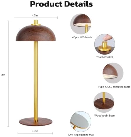 2 Pack Cordless Table Lamp Rechargeable, 5000mAh Battery Table Light - Image 5
