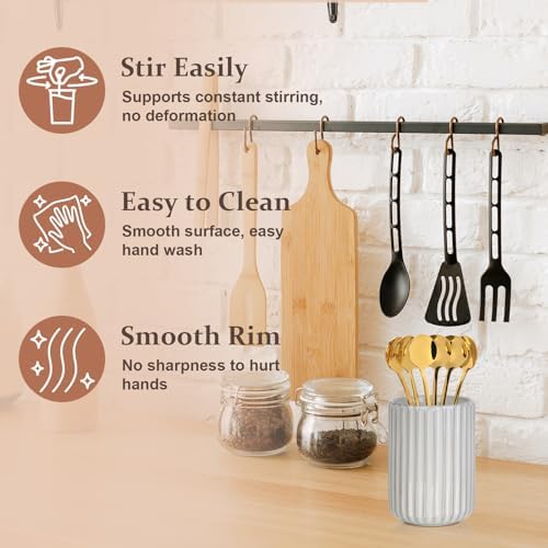 6 Pcs 6.7 Inches Gold Coffee Spoons with Stoneware Striped Utensil Holder Tea Spoons Long Handle Coffee Stirrer Spoon Set for Coffee Bar Tea Party - Image 7