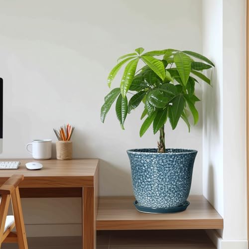 10 Inch Plant Pot - Ceramic Planter for Indoor Outdoor, Round Flower Pots with Drainage Hole and Saucer, Modern Decorative Planter for Plants, Home Office Decor, Plant Lover Gifts, Blue - Image 7