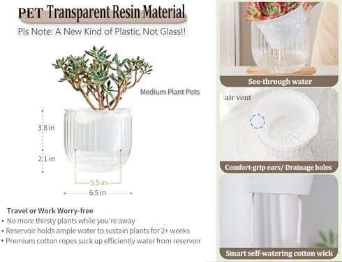 Melphoe Self Watering Pots for Indoor Plants Planter, 6.5 Inch 2 Pack Planters Self Watering Plant Pots for Flower, Houseplants, Succulent, African Violets and Cactus with Drainage - Image 6