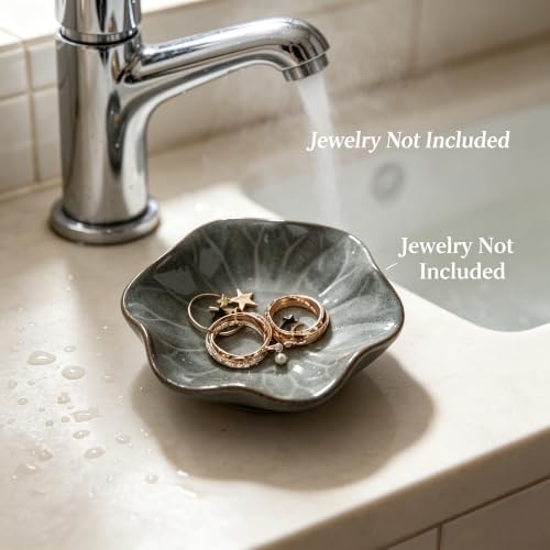 HOPESTAR Dark Gray Crackle Glaze Lotus Leaf Ceramic Trinket Dish 4.3x4.3x1.2 Inch Jewelry & Sauce Tray - Image 7