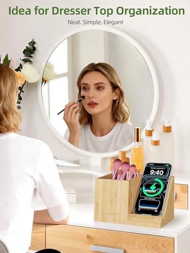 Bamboo Pen Holder for Desk with Wireless Charger, Desktop Organizer - Image 7