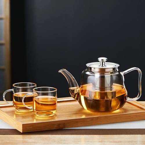 Glass Tea Pot with Infuser and Lid, Heat Resistance Borosilicate Glass Tea Kettle for Gas Stovetop, Suit for Blooming and Loose Leaf Tea, 32 fl oz - Image 6