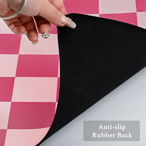 Ohocut Checkered Dish Drying Mat for Kitchen Counter, Coffee Bar Station Accessories, Retro Cute Girly Pink Aesthetic Modern Absorbent Drainer Mat Kitchen Drying Mat Easy Clean, Hot Pink 16" x 24" - Image 7