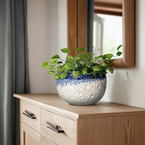 Ceramic Planter 8 Inch, Ceramic Plant Pots Indoor, Beige-Blue - Image 7