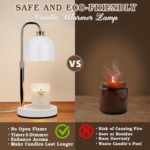 Funistree Candle Warmer Lamp with Timer Dimmable, Birthday Gifts for Women Mom, Modern Candle Warmer, White Candle Lamp for Jar Scented Candles, Home Decor, Christmas Wax Melt Warmer with 2 Bulbs - Image 7