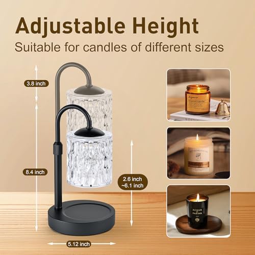Briever Dimmable Candle Warmer Lamp with Timer, Height Adjustable Electric Candle Wax Warmer, Christmas Birthday Gifts for Women Mom, House Warming Gifts New Home Decor, Black Base with Glass Shade - Image 6
