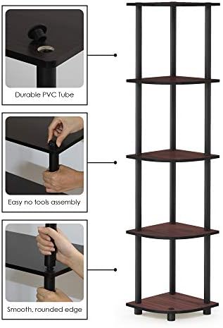 Furinno TURN-N-TUBE Corner Shelf Set of 2, 5-Tier Corner Bookshelf, Open Storage Shelves, for Organization and Storage, Living Room, Home Office, Garage, Dark Cherry - Image 6