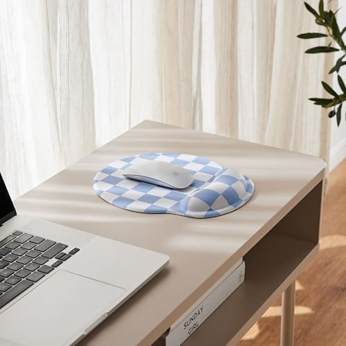 Ohocut Blue Checkered Mouse Pad with Gel Wrist Rest, Wrist Support, Ergonomic Desk Accessories for Women, Office Laptop Gaming Decor, Cute Aesthetic Trendy Check Design - Image 7
