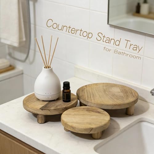 6/8/10 Inch Set of 3 Round Wood Risers, Farmhouse Wooden Pedestal Display Stands, Natural Solid Wood Plant Riser for Kitchen Counter, Bathroom, Desktop Decor, Cake Cupcake Candle Display, - Image 7