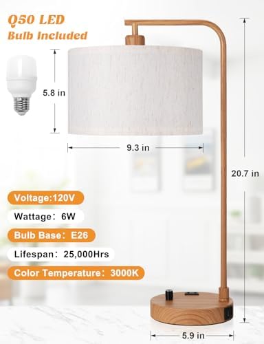 20.7" Tall Table Lamp with USB & Outlet, Fully Dimmable Nightstand Lamp - Image 7