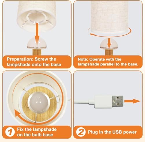 Touch Bedside Table Lamps Set of 2 with Stepless Dimming, USB Powered - Image 7