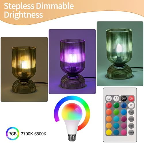 Modern RGB Glass Table Lamp with Remote,Color Changing Bedside Lamp with Green Glass Shade, 16 Colors, On/Off Cord Switch, Nightstand Lamp for Bedroom, Living Room, Office,Bulb Included - Image 7