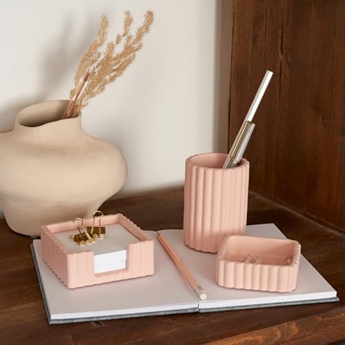 Modern Aesthetic Desk Accessories Set of 3 - Pink Concrete Organizers - Image 7