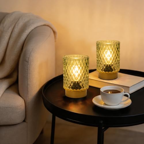 LUSHARBOR Battery Operated Lamp with Timer, Small Glass Table Lamp Green - Image 7