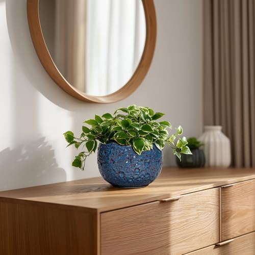 6 Inch Plant Pot, Ceramic Pots for Plants, Retro Blue - Image 7