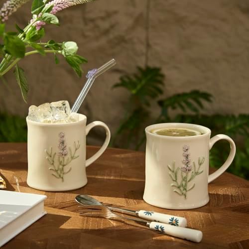 Artisanal Handcrafted Ceramic Mug with Sage Botanical Design - 10oz Off-White Stoneware Coffee Cup, Elegant Purple Sage Pattern, Dishwasher Safe, Comfort Grip Handle for Daily Use - Image 6