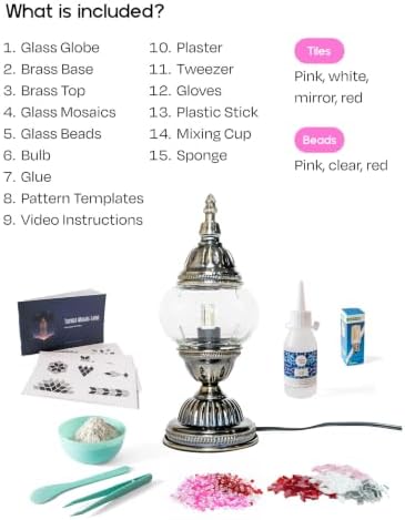 KRAFTSTORIES Turkish Mosaic Lamp Kit DIY Glass Decorative Table Bedside Night Light Tabletop for Living Room Bedroom | Make Your Own Lamp | Antique Bronze Base (Rose Garden) - Image 6