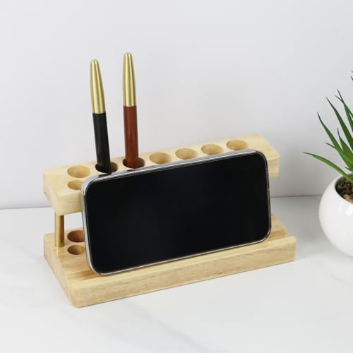 Crapyt Wooden Pen Display Stand with 15 Slots and Cell Phone Stand - Image 6