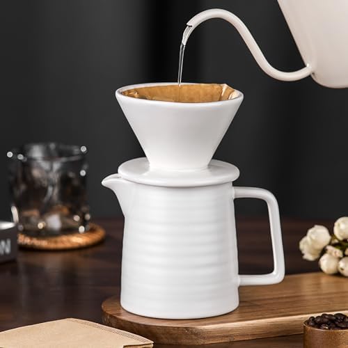 Pour Over Coffee Maker Set – Premium Ceramic Coffee Dripper with 500ml Capacity, Manual Style Coffee Maker White – Ideal for Home, Office, and Travel - Image 6