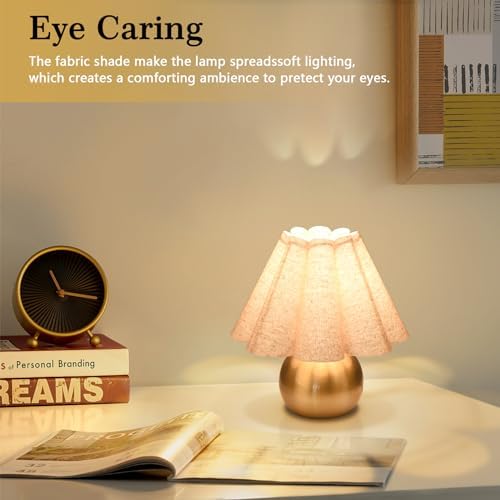 Gold Small Touch Control Table Lamp for Bedroom, Brass Gold Bedside Lamps for Nightstand, Cute Mini Small Table Lamps for Small Spaces with Scalloped Shade for Kitchen Counter, Bookshelf, Living Room - Image 7