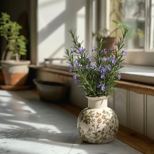 SIDUCAL Ceramic Green and Beige Antique Vase, 5.91 Inch Retro Ice Cracked Chinoiserie Floral Vase, Rustic Farmhouse Vases for Home Decor, Bookshelf, Office, Garden, Chinoiserie Decor, Tuscan Decor - Image 7