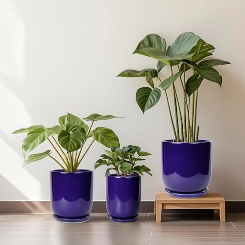 Ceramic Planter - 12 Inch Pots for Plants Ceramic Plant Pot Indoor with Drainage Hole and Saucer Large Planter Flower Pot Outdoor for Home Garden Decor Blue - Image 7