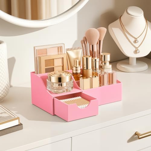 HBlife Acrylic Desk Organizer with Drawer, Pen & Pencil Holder, Multifunctional Desktop Caddy for Office Supply and Organization (All Pink) - Image 7