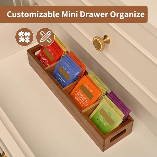 Acacia Wood Tea Bag Organizer with 4 Slots – Tea Bag Holder and Tea Organizer, Sugar Packet Storage for Countertops, Set of two - Image 7