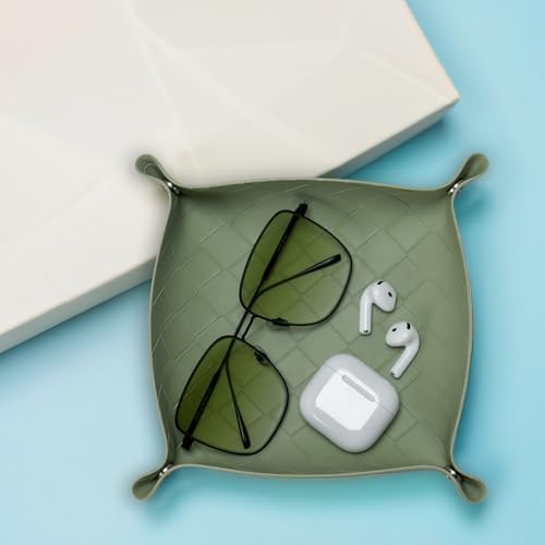 UnionBasic Small Valet Tray, Jewelry Tray for Rings Watches Earrings, Entryway Catchall Caddy for Coins Keys Change, Nightstand Bedside Valet Holder, Trays for Electronic Gadgets, Woven Matcha - Image 7