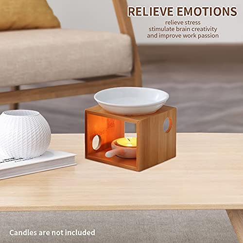 Wooden Essential Oil Burner, Bamboo Ceramic Fragrance Oil Warmer Holder - Image 6
