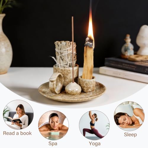 Tnstbiee 4.1 Inch 5-in1 Brown Ceramic Smudge Bowl,Versatile Incense Holder - Image 6