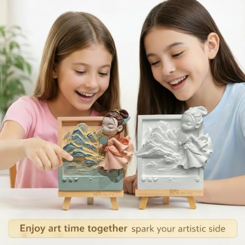 Dumblings 3D Painting Kit – DIY Coloring with Acrylic Paints & Brushes, Relaxing Mindful Craft for Home Decor or Fridge Magnet, Gift for Kids & Adults (3D Painting kit - Goddess of Luo River) - Image 7