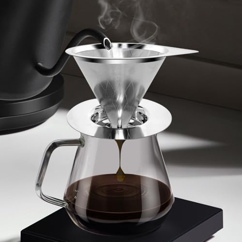 LHS Pour Over Coffee Dripper Reusable Coffee Filter Paperless Coffee Filter Stainless Steel Pour Over Coffee Maker Cone Coffee Dripper for 1-2 Cup,Argyle Pattern - Image 7