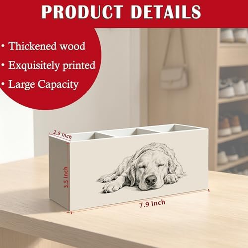 Golden Retriever Dog Pen Pencil Holder Organizer for Desk, Gifts for Golden Retriever Lovers, Dog Lovers Mom Dad Gifts Wood Signs Makeup Brush Toothbrush Holder for Bathroom Vanity - Image 6