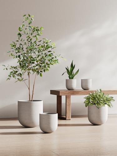 LE TAUCI 8 Inch Plant Pot, Ceramic Pot with Drainage Hole & Rubber Plug, Indoor Planter for Herbs & Small Houseplants, Cylinder Planter for Home Office, Neutral Gray - Image 6