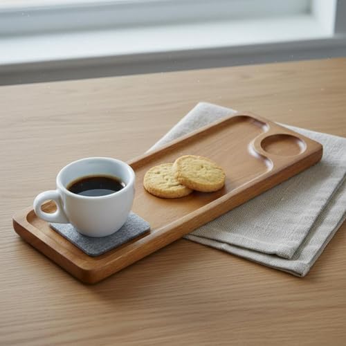 Generic Acacia Wood Serving Tray Hand Polished Japanese Appetizer Plate Multipurpose Serving Tray Platter with Beverage Holder Holder for Home, Cafe, Restaurant, Large Rectangular, Double Compartment - Image 7