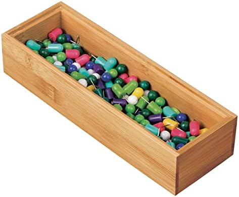 mDesign Wooden Bamboo Office Drawer Organizer Box Tray, Stackable Storage for Drawers, Cabinets, Shelves, Cubby, or Desktop, Hold Pens, Pencils, Supplies, Echo Collection, 2 Pack, Natural Wood Finish - Image 7