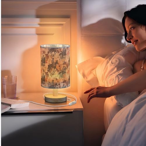 Rustic Western Fall Cowboy Horses Table Lamp for Bedroom USB Port Lamps Small Accent Table Lamp Nightstand Lamp Sturdy Linen Shade Wooden Base Decorative Lamps for Bedside Reading|Kids|Dorm|Home - Image 7
