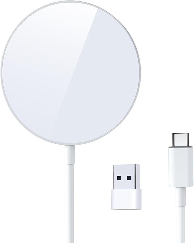 for MagSafe Charger 15W Magnetic Wireless Charging Pad for iPhone 17 16 15 14 13 12 Air Pro Max Plus mini/AirPods 2 3 Pro, Slim Portable Strong Magnet Quick Charger, Dual USB-C/A Ports, White