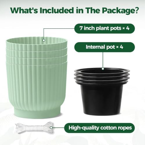 T4U Self Watering Pots for Indoor Plants, 7 Inch 4 Pack Planter Green - Image 6