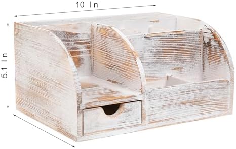 Office Desk Drawer Supply Organizer and Accessories, Wood Desk Organizer with 6 Compartments & 1 Drawer Binders Folder Papers Holder Pen Holder Office Desktop File Organizer (Washed white) - Image 6