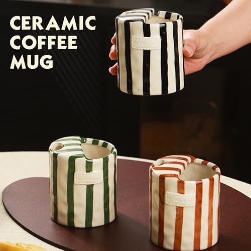 Ceramic Coffee Mugs 10 oz Retro Striped Coffee Mug No Handle with Straw - Image 7