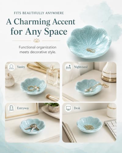 Ceramic Jewelry Dish Tray, Lotus Flower Tray, Elegant Vanity Trinket Holder for Rings Earrings Necklace, Minimalist Decorative Organizer Plate for Nightstand Desk Bathroom, Gift for Women - Image 7